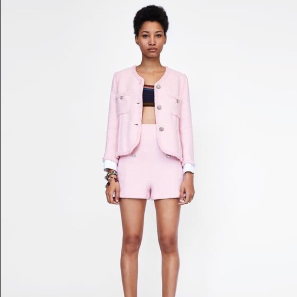 Zara Pink Tweed High Rise Shorts